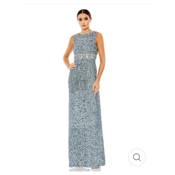 MAC DUGGAL 10839 Slate Blue Sequined Sleeveless Embellished Neckline Gown (12) - Picture 2 of 12